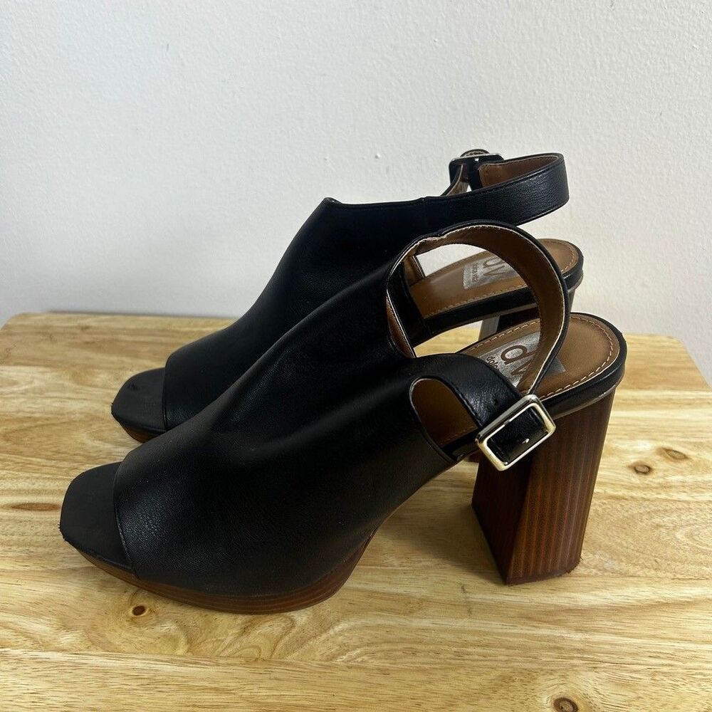 DV Dolce Vita Pepper Black Heeled Sandals Womens Size 9.5 Block Wood Heel